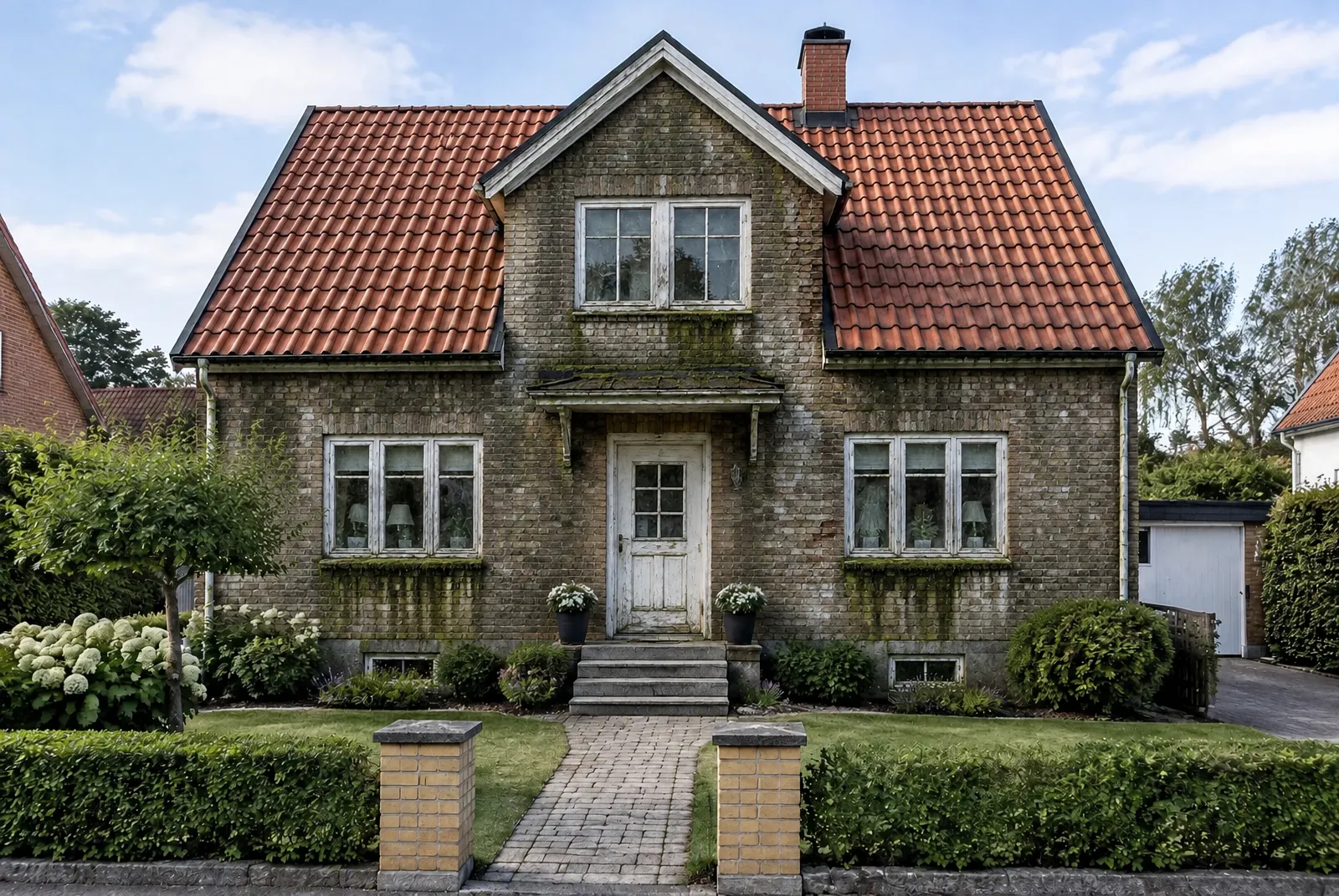 Före slipning: skånsk villa i gult tegel